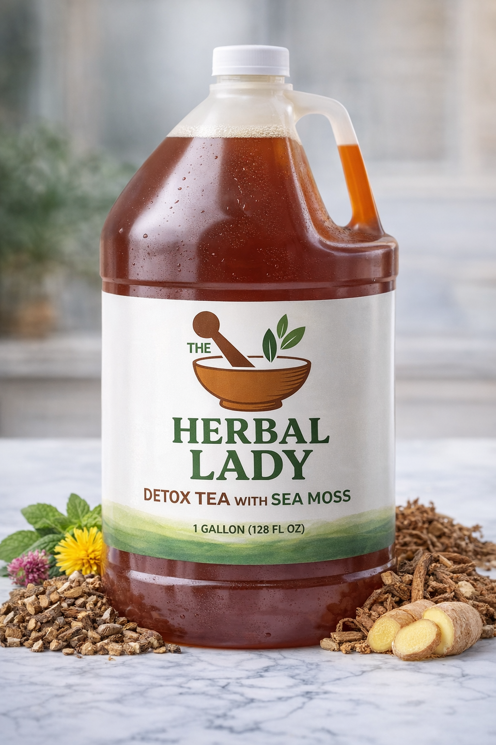 The Herbal Lady Detox Tea with Sea Moss (1 Gallon – Unsweetened)